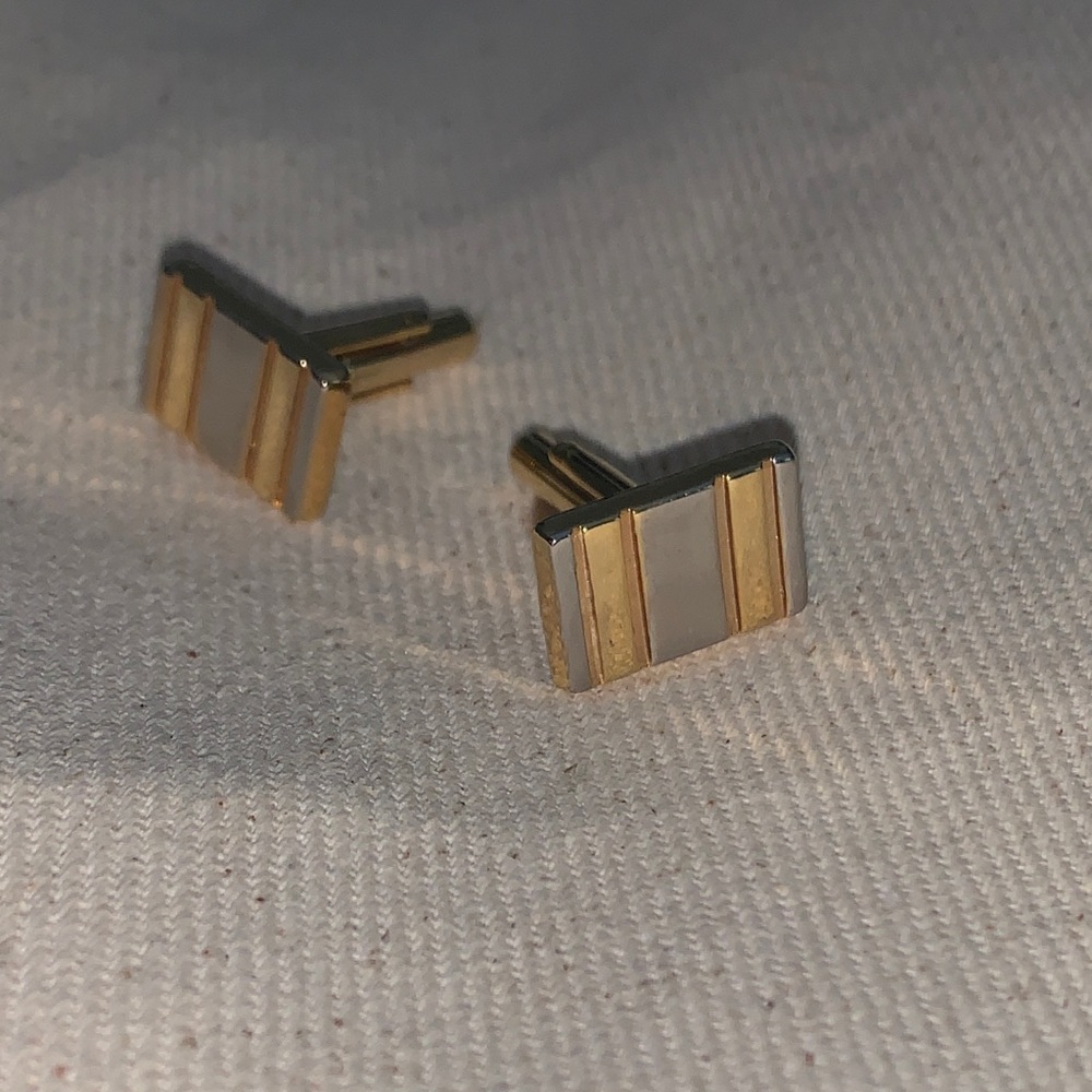 Men's Gold and Silver Rectangular Cufflinks - Classic Two-Tone Design